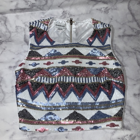 BEBE 2pcs Sequin multicolor crop-top and skirt - Picture 2 of 7